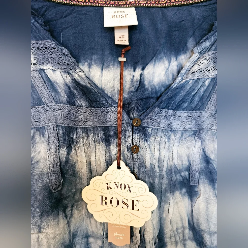 knox Rose Dye Blue Top 4X NWT Blouse - Picture 5 of 9